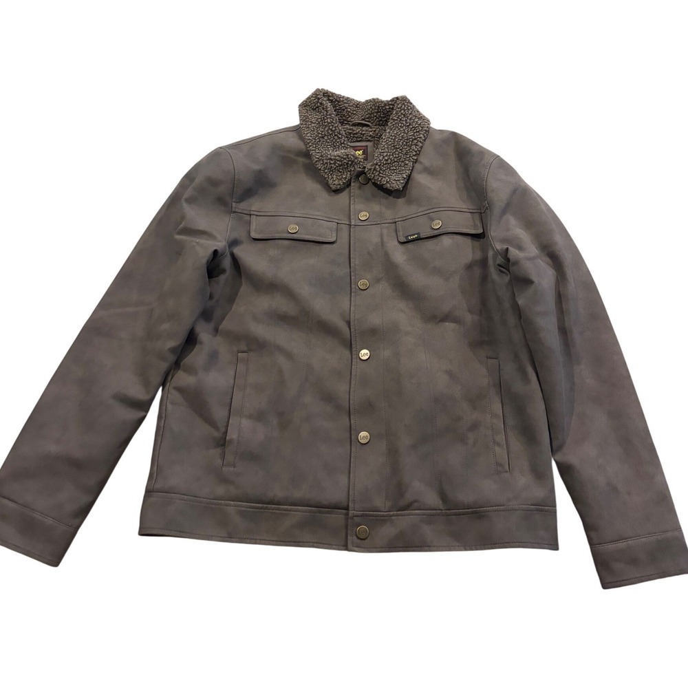 Lee Brown Faux Suede Sherpa Lined Trucker Jacket Men's Large Western Coat‎